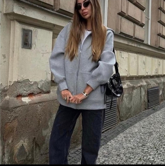 New Zara Soft Neoprene Effect Zip Front Hoodie Bomber Jacket NWT Small - Picture 8 of 16